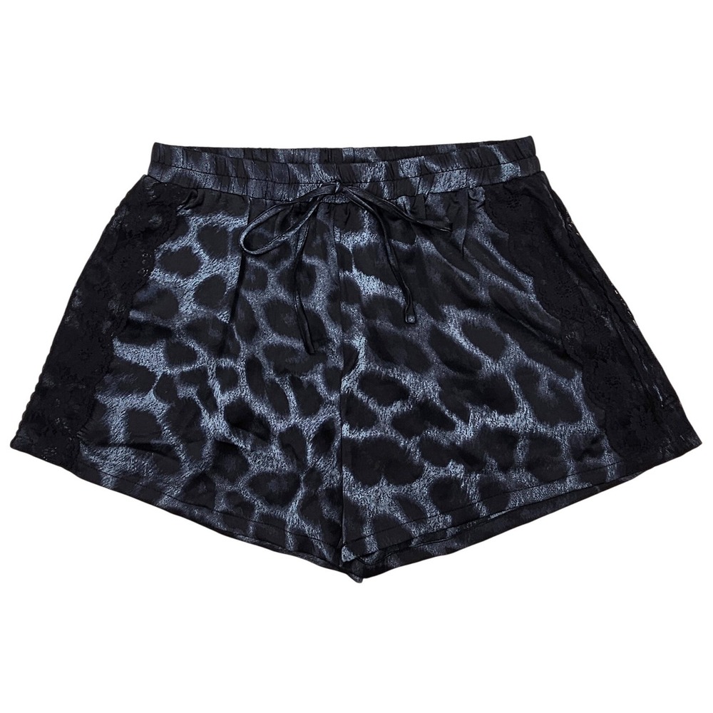 Davi & Dani Blue Leopard Print Satin Lace Trim Lounge Shorts DP84234 Mens M